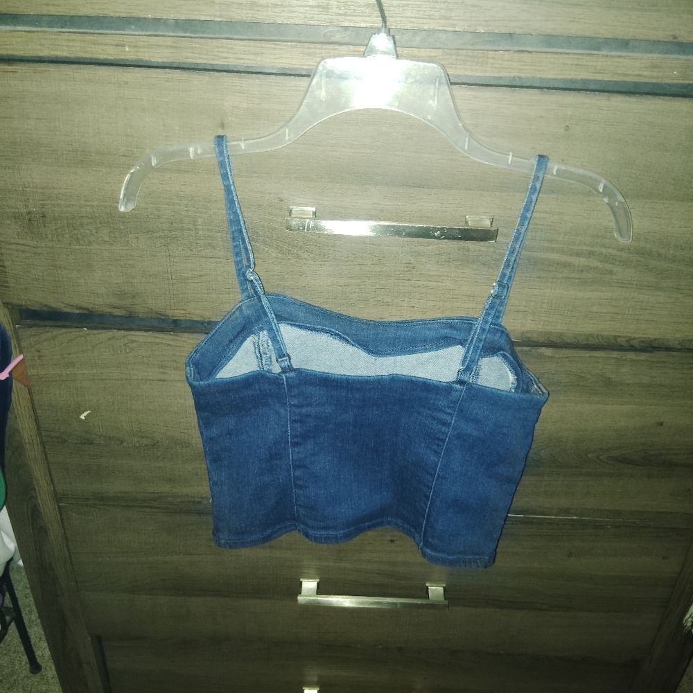 BELLE VERE Adjustable Denim Corset Crop Top - Small - Picture 5 of 7